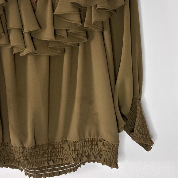 MISA Los Angeles Women’s Ruffle Off Shoulder Blouse Olive Green Size Small - Picture 13 of 16